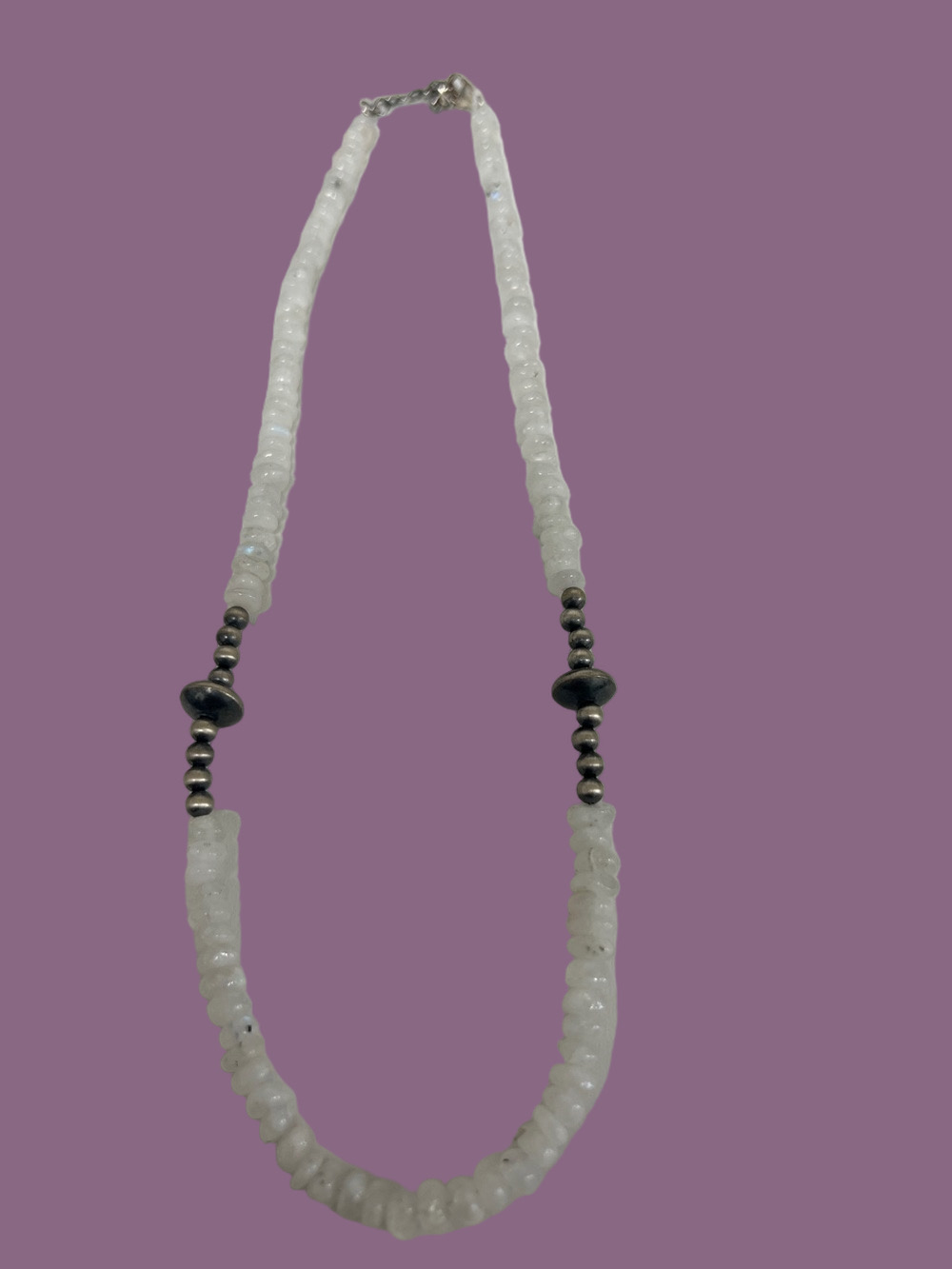 18-20” rainbow moonstone Necklace with sterling Silver pearls- Women's Jewelry